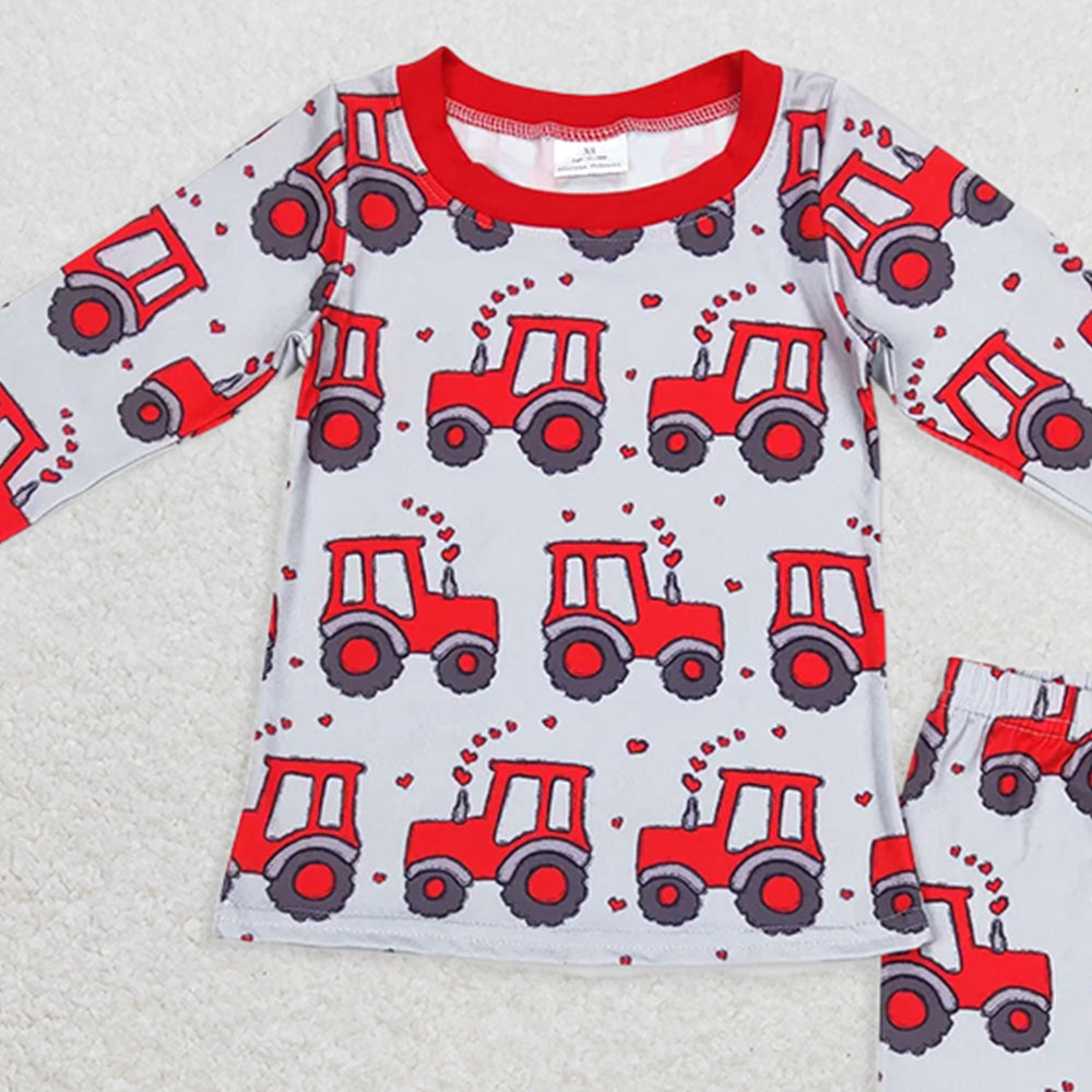 BLP0449 RTS NO MOQ Baby Boys Winter Outfits Red heart tractor kids boys farm valentines pajamas