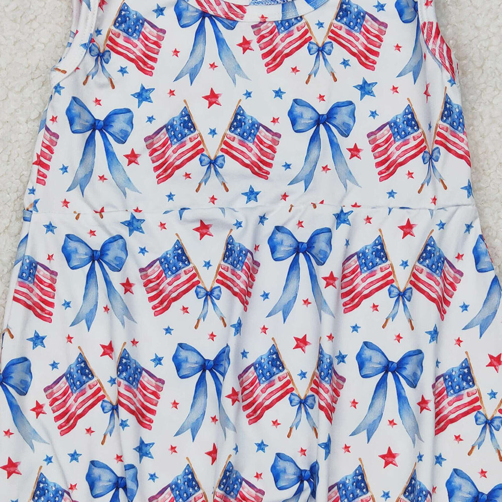 4.24 SR2681 RTS NO MOQ Sleeveless flag bow baby girls 4th of july romper