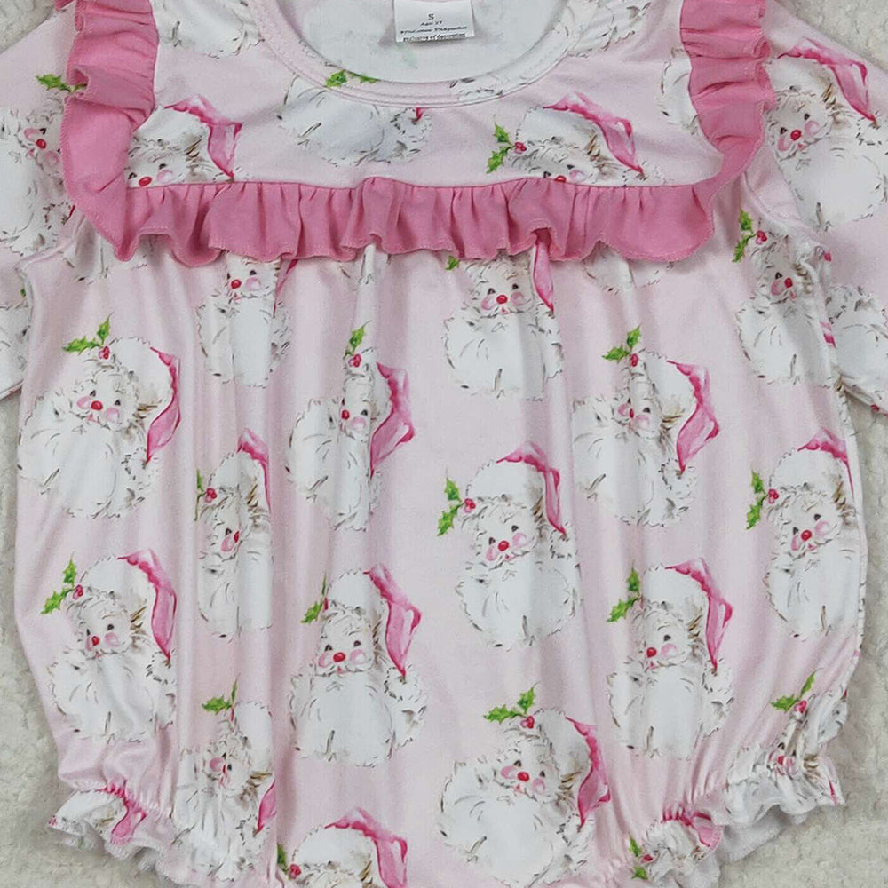 RTS NO MOQ （In stock）LR2208 Baby Girls Winter Rompers Baby Girls Christmas Pink Santa Ruffle Rompers