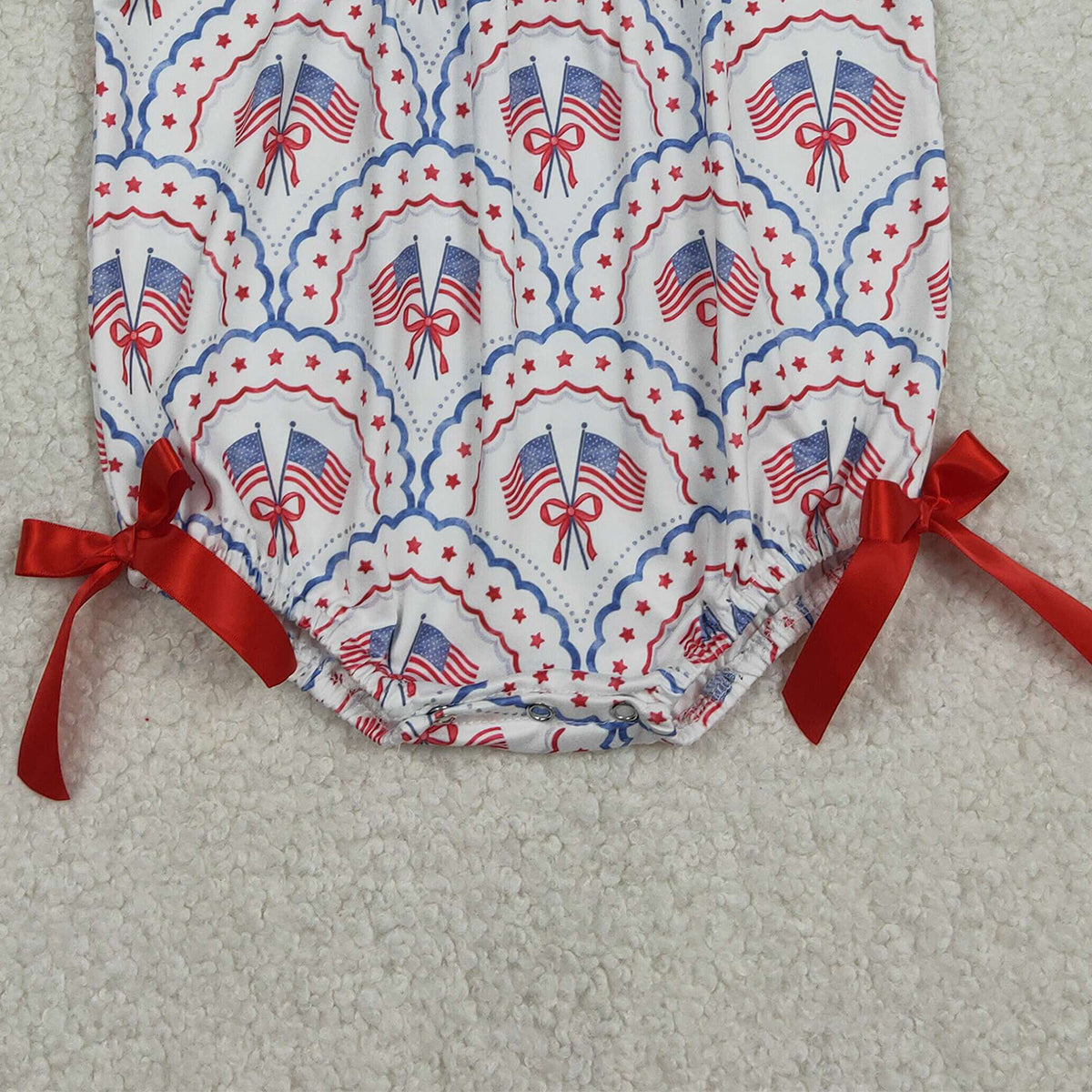 3.12 RTS NO MOQ （In stock）SR3887 Children's Fashion Romper Baby Girls Embroidery Bows Flags Checked 4th of July Ruffle Rompers