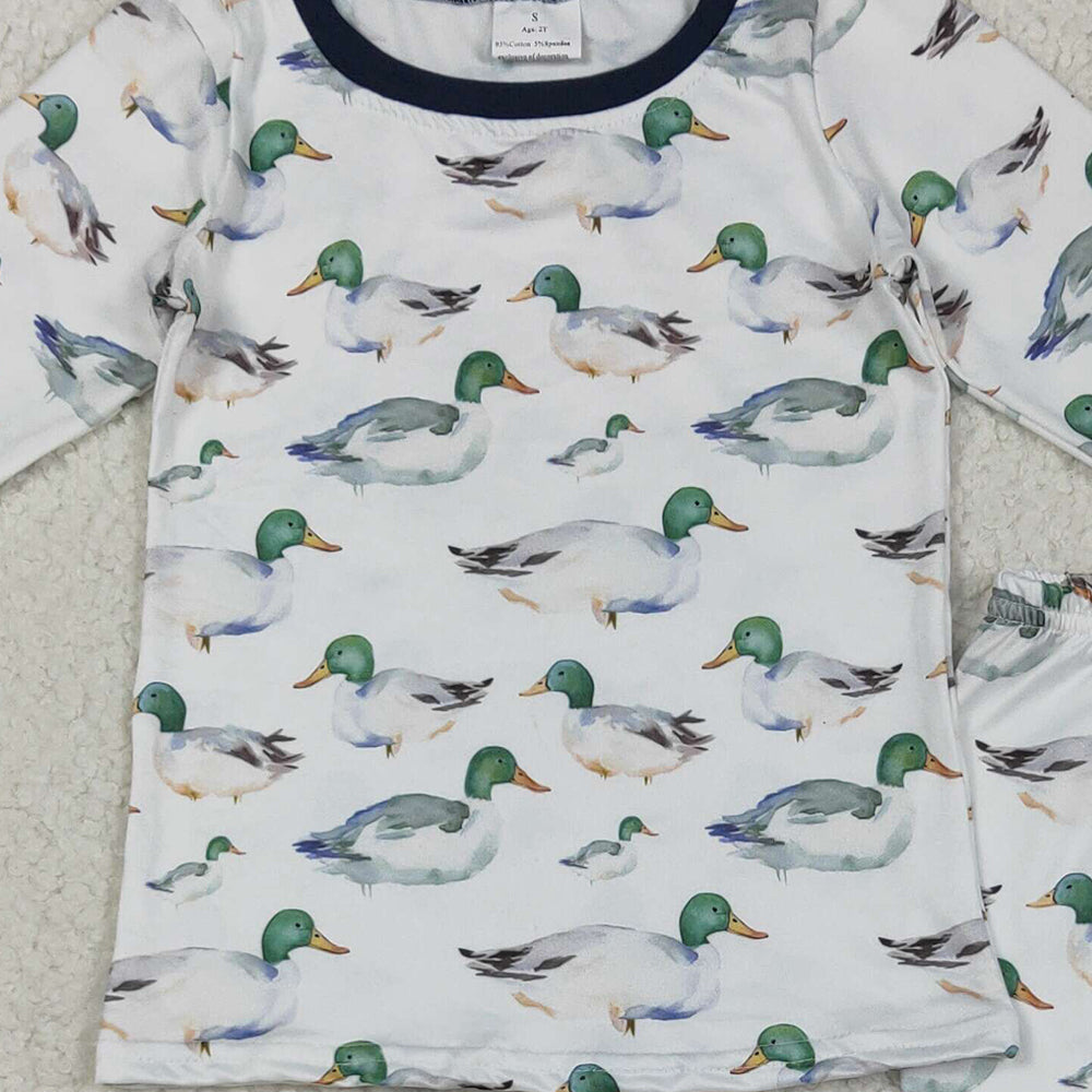 RTS NO MOQ （In stock）BLP1121 Baby Boys Winter Outfits Baby Boys Long Sleeves Ducks Top Pant Farm Pajamas Sets