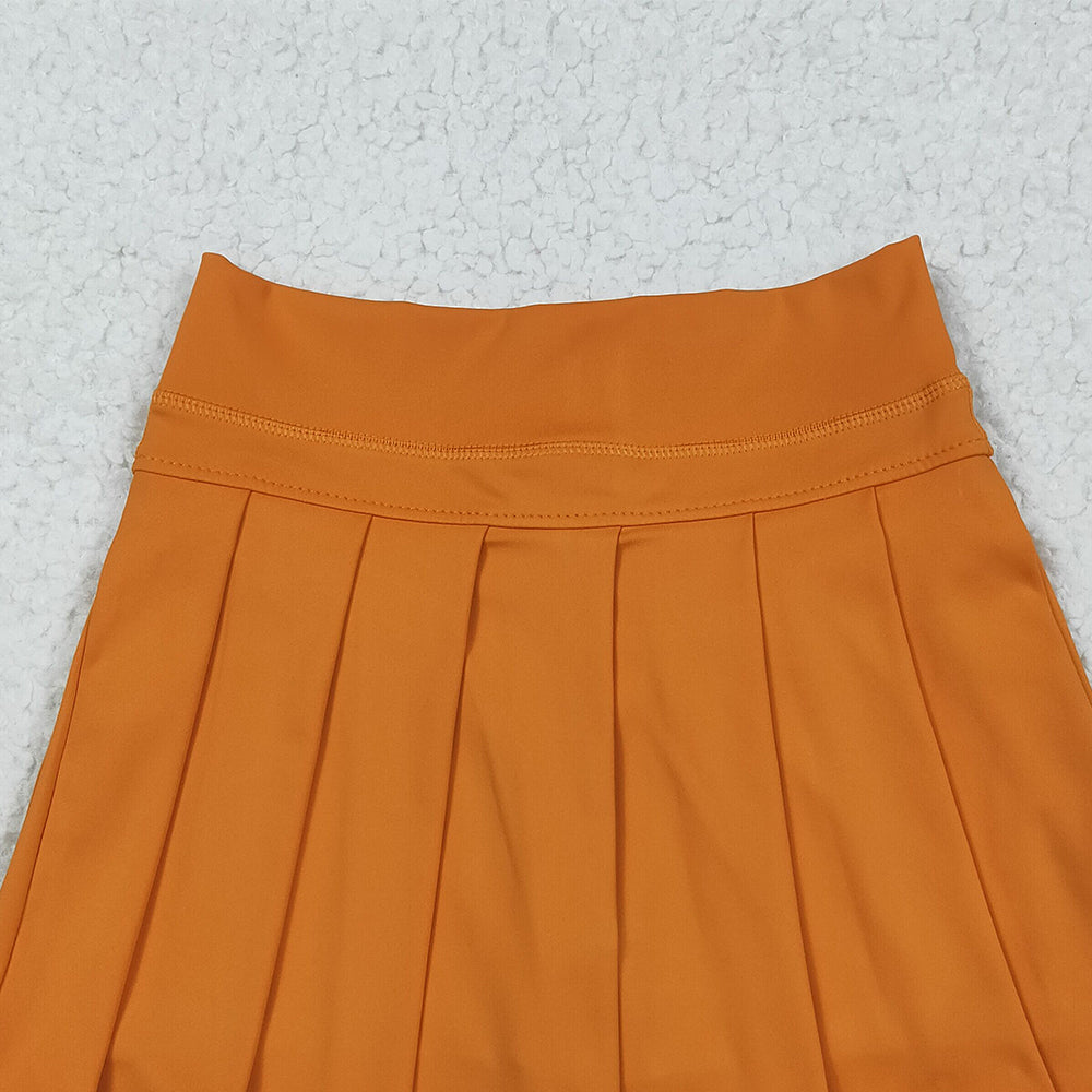 RTS NO MOQ （In stock）GLK0109 Baby Girls Summer Yoga Skirt Baby Girls Orange Yoga Skorts Bottom Pleated Skirts