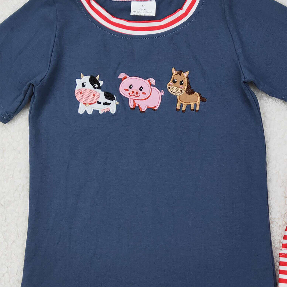 4.24 BSSO1295  RTS NO MOQ Cow pig horse top stripe shorts kids boys clothes