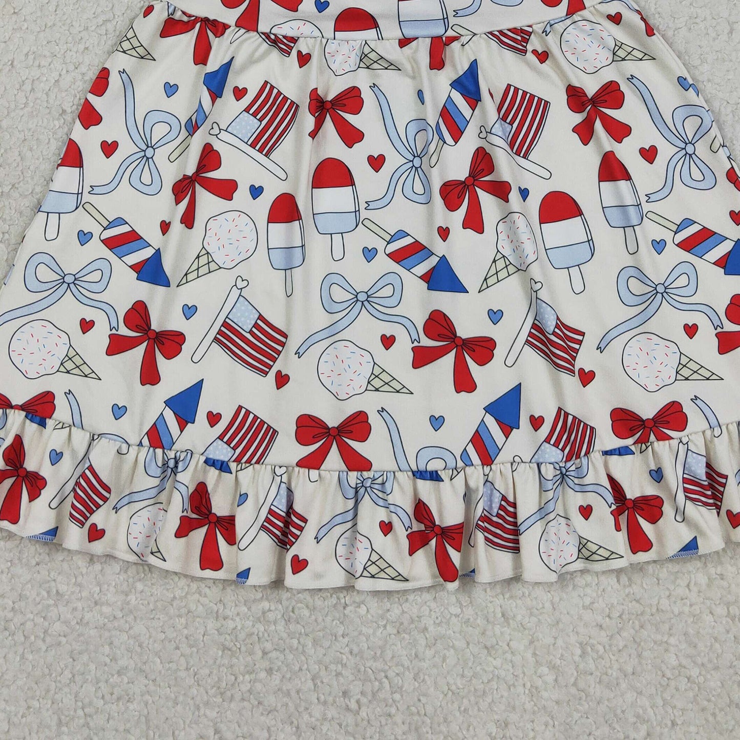 GSD3723 RTS NO MOQ （In stock ）Straps popsicle bow flag girls ruffle 4th of july dresses