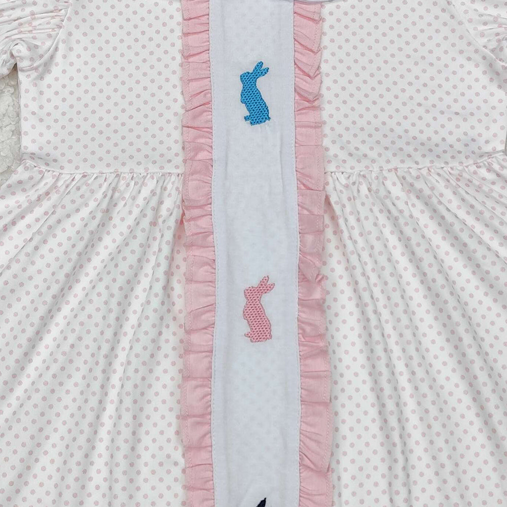 GSD1771 New Rts No Moq 8-9 Days By Air Arrived it Short sleeves polka dots bunny baby girls Easter dress
