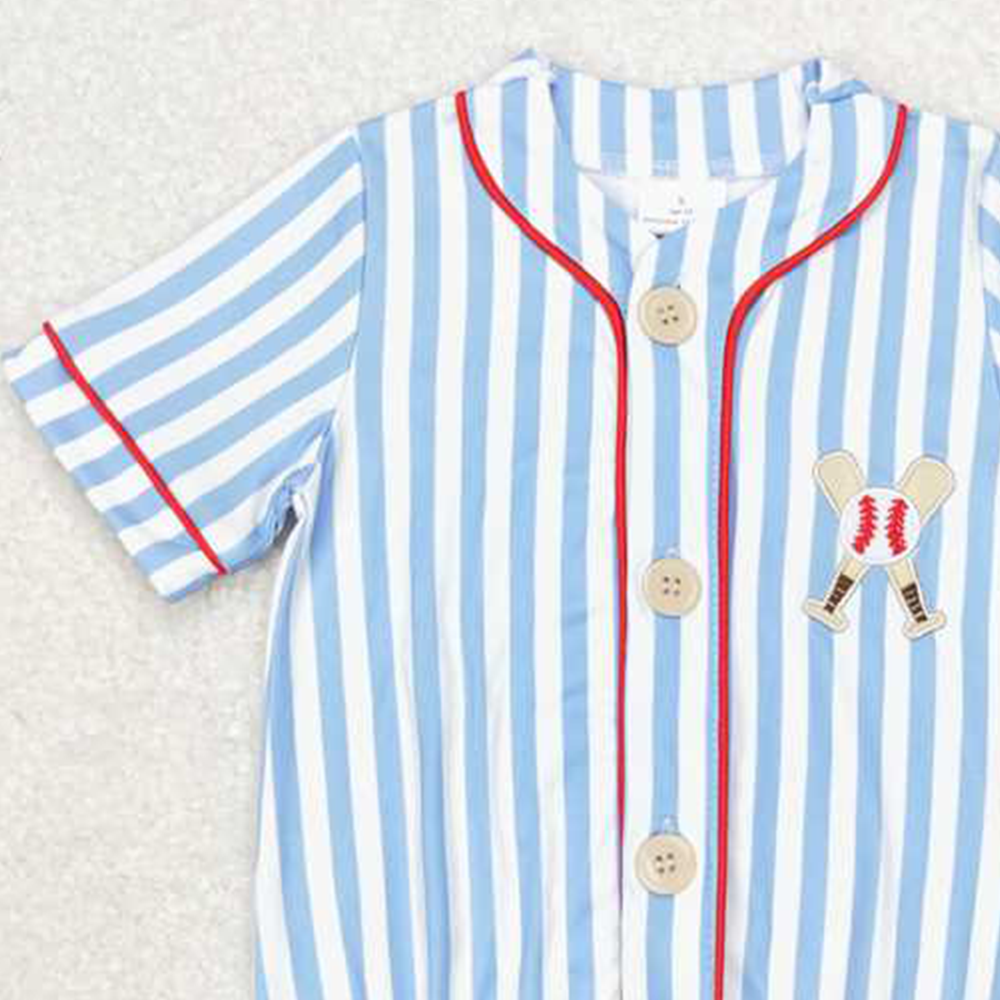 SR1459 RTS NO MOQ Short sleeves stripe baseball baby kids romper