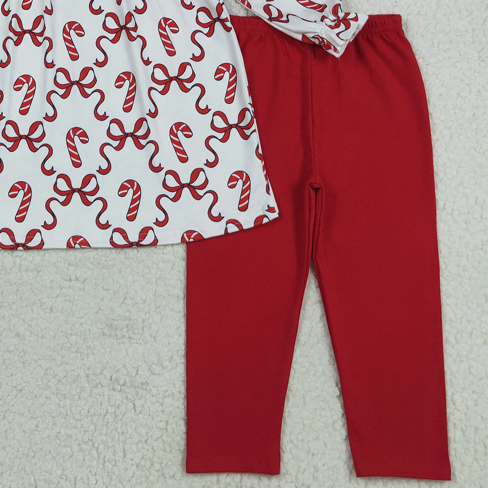 RTS NO MOQ （In stock）GLP2484 Baby Girls Winter Outfits Baby Girls Christmas Candy Cane Tunic Legging Clothes Sets