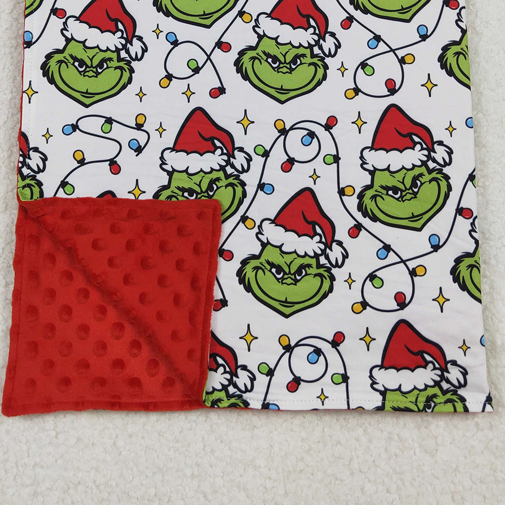 RTS NO MOQ （In stock）BL0222  Baby Blankets Christmas Lights Green Face Plaid Blankets