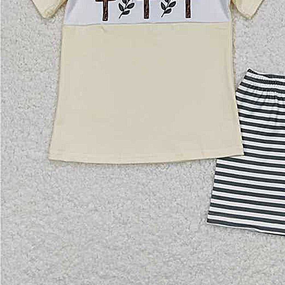BSSO0459Boys Easter Outfit Short Sleeves Cross Top Stripe Shorts Spring Holiday Clothes for Kids