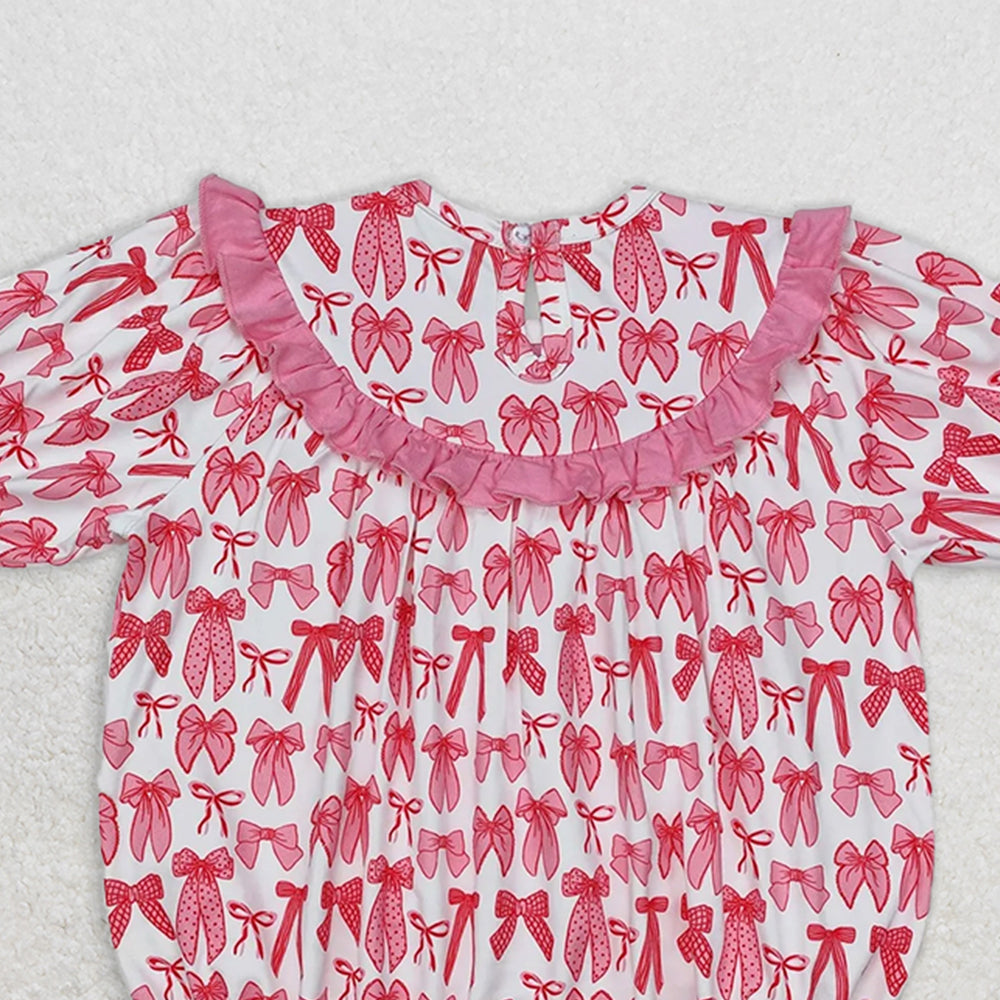 SR2620RTS NO MOQ Baby Girls Summer Rompers Short sleeves Mama's bestie smocked bow baby girls romper