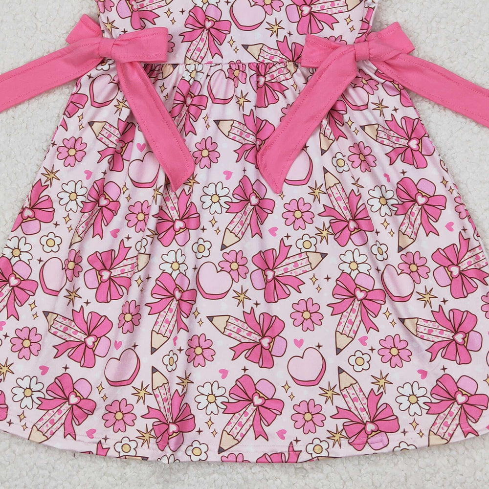 5.19 GSD1820 RTS NO MOQ Flutter sleeves floral pencil bow girls back to school dress