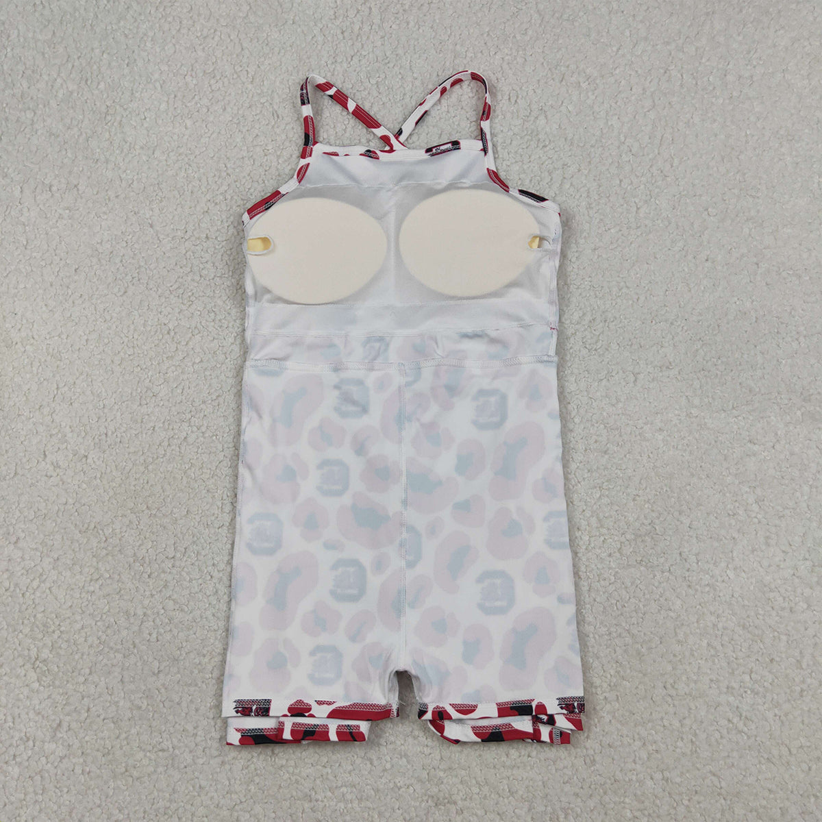 3.27 RTS NO MOQ （In stock）GSD3633 Kids Fashion Clothes Baby Girls Strap Red Leopard Team Yoga Active Shorts Knee Length Dress