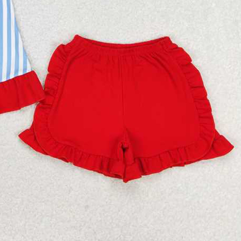 5.16  GSSO1019 RTS NO MOQ Stripe baseball bow top ruffle shorts girls clothes