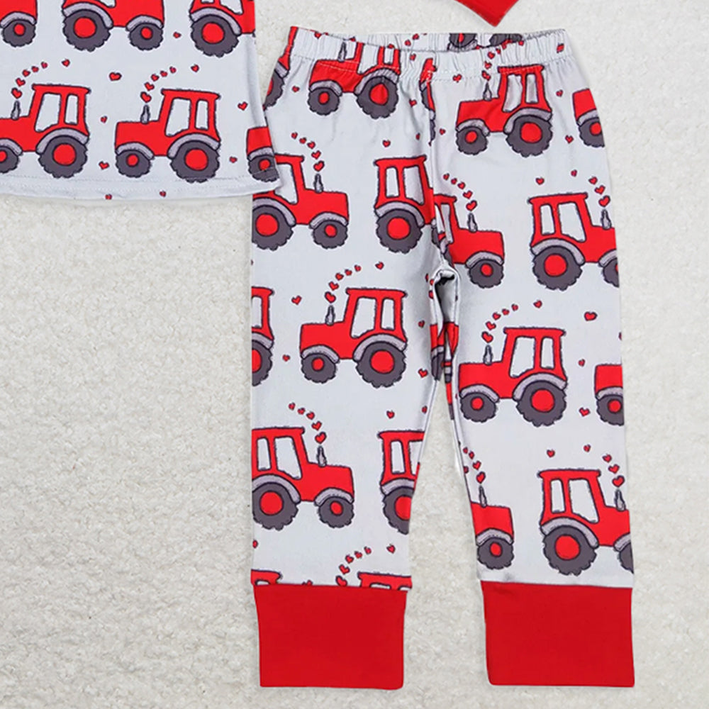 BLP0449 RTS NO MOQ Baby Boys Winter Outfits Red heart tractor kids boys farm valentines pajamas