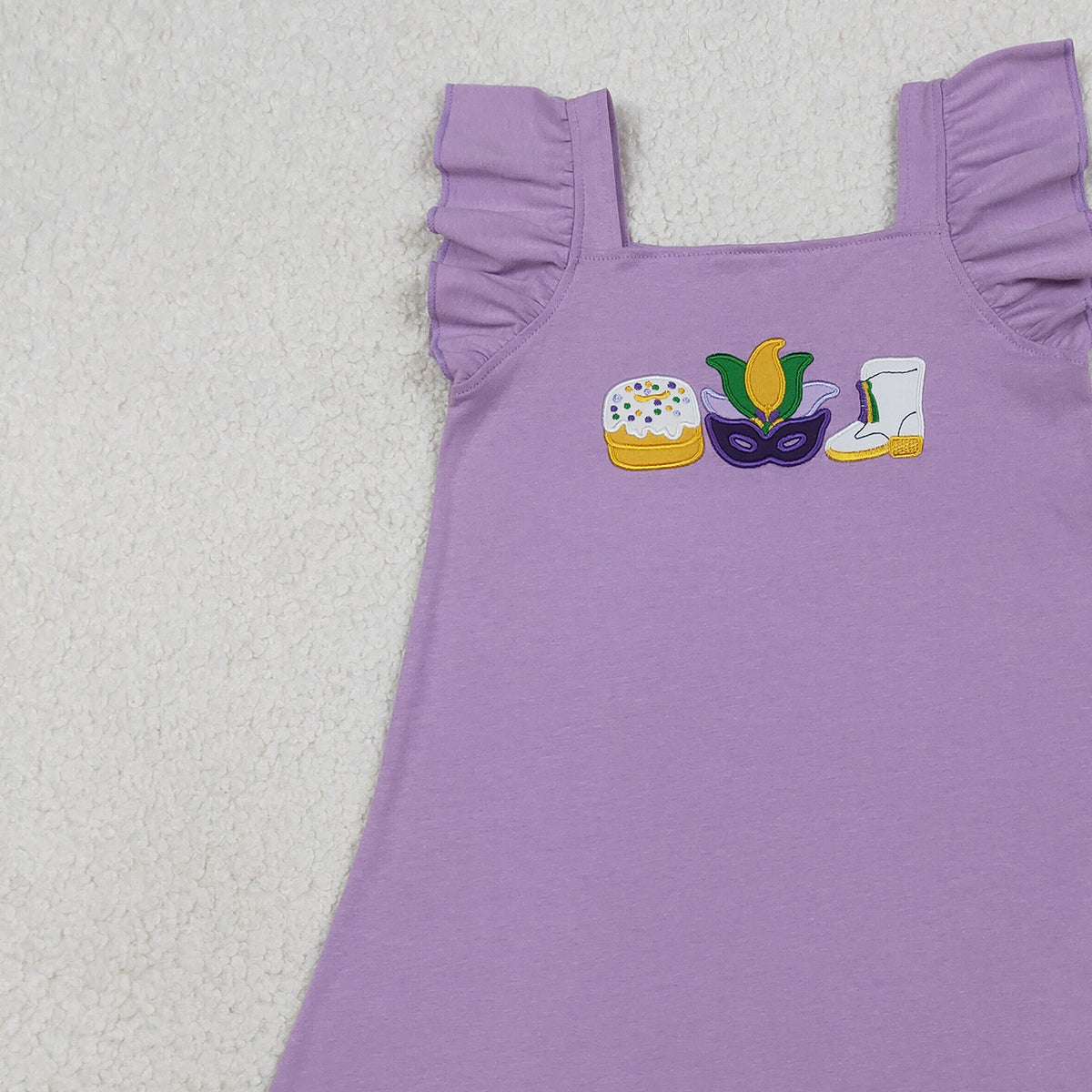 1.21 RTS NO MOQ （In stock）GSD3022 Embroidery Anchor Masks Donuts Baby Girls Mardigras Knee length Dress