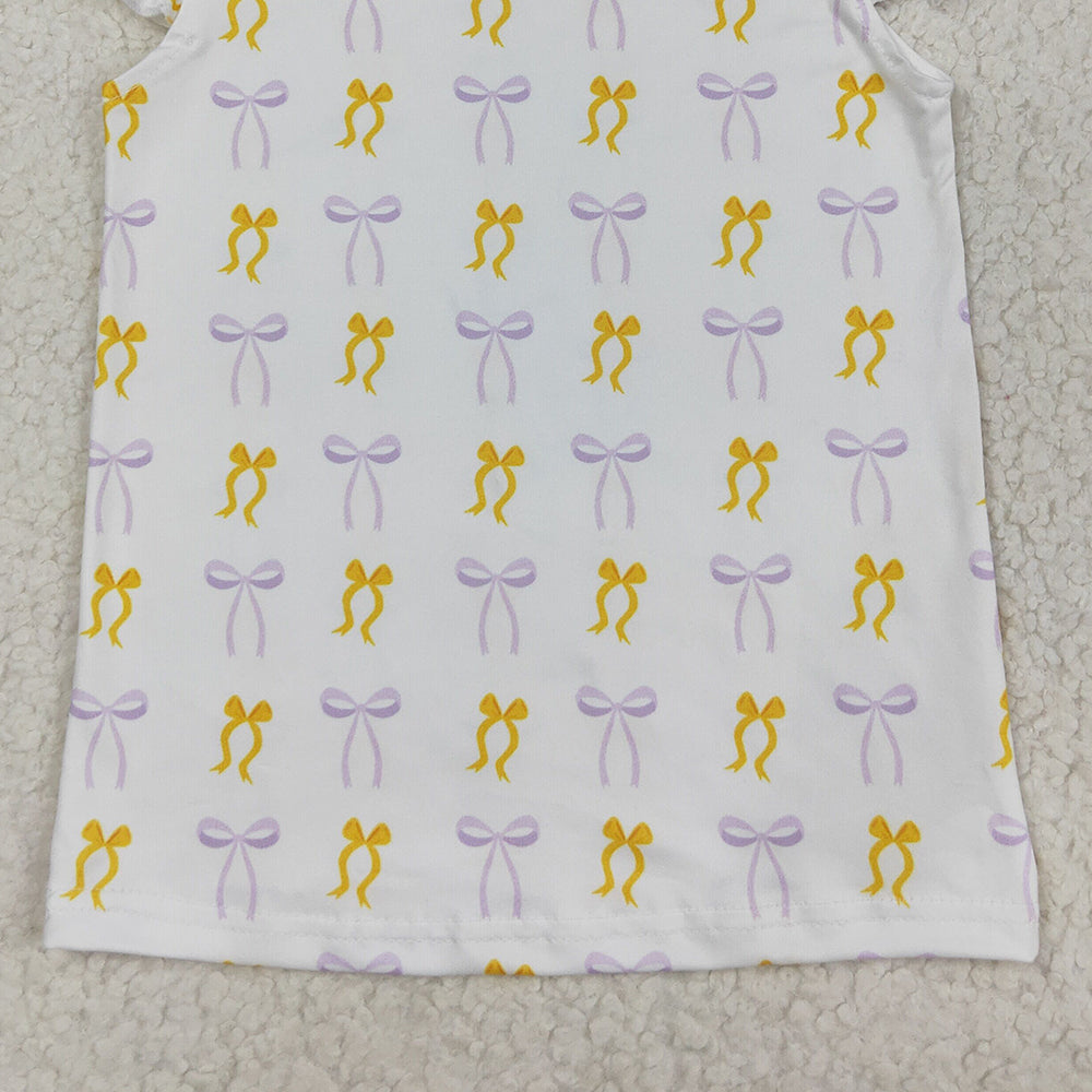 RTS NO MOQ （In stock）GT1147 Baby Girls Summer Tops Baby Girls Yellow Lavender Bows Plaid Tee Shirts Top