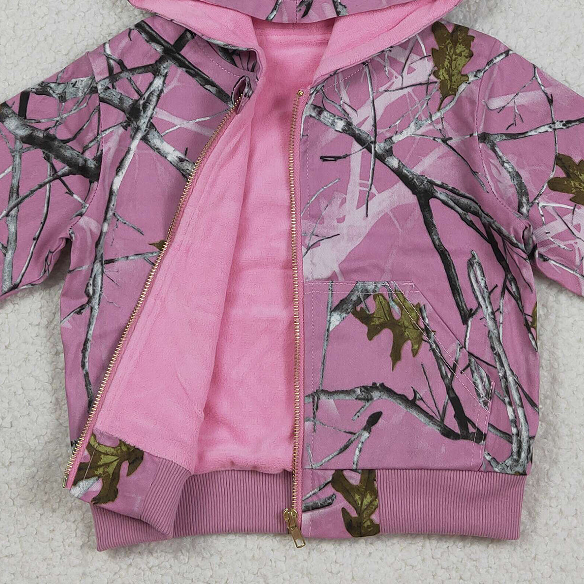 3.16 RST GT1591 Baby Girls Fashion Pink Southern Leaves Camo Zip Pockets Hoodie Jackets Top