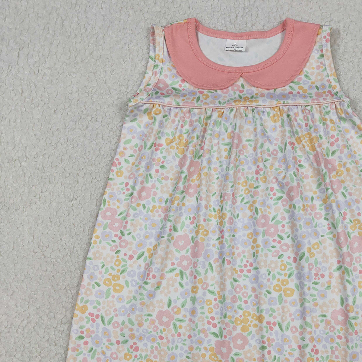 1.9 RTS NO MOQ （In stock）GSD3226 Baby Girls Sleeveless Pink Floral Collar Knee Length Dresses