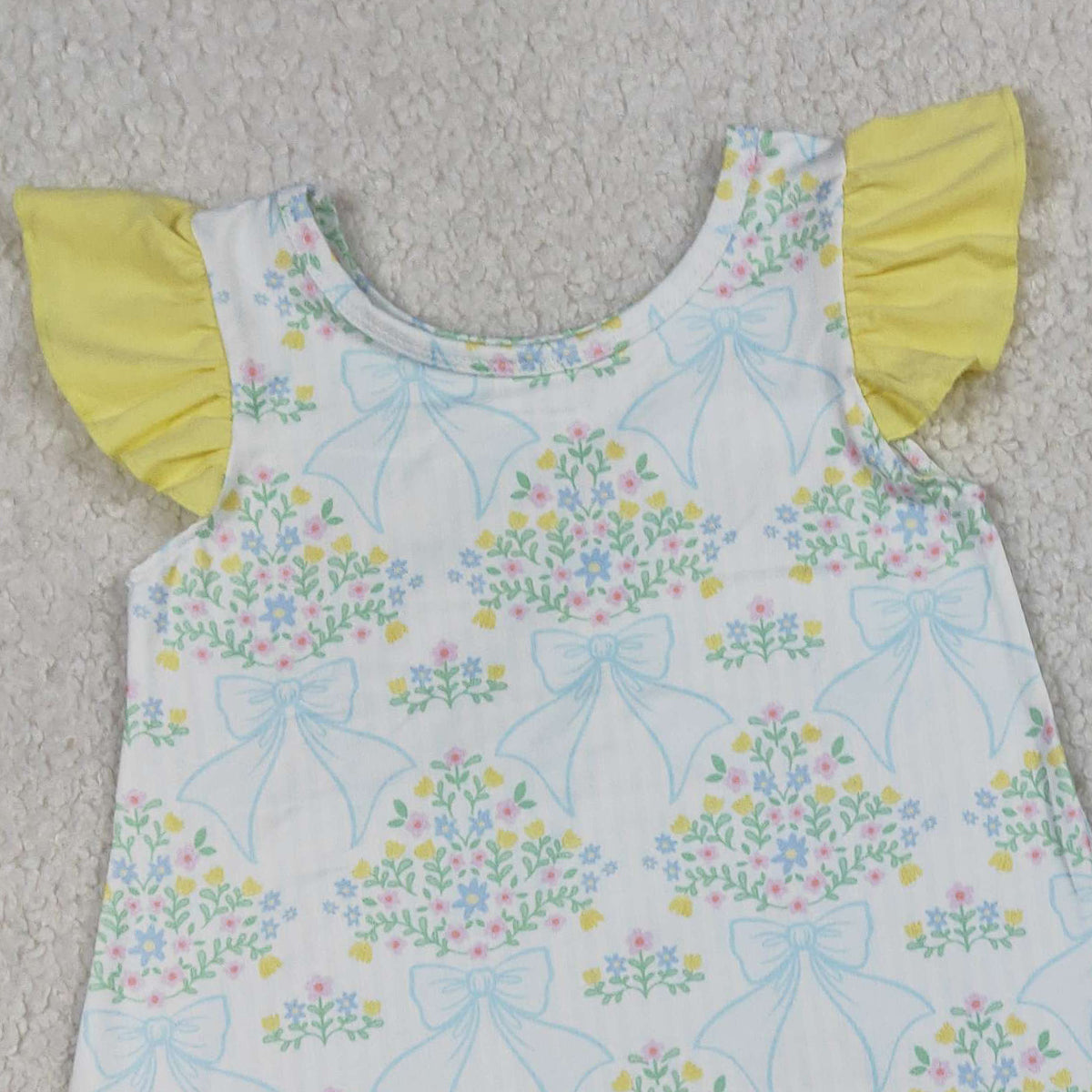 3.20 RTS NO MOQ （In stock）GSSO2767 Kids Clothing for Baby Girls Flutter Sleeve  Bow Flowers Checked Scallop Tunic Ruffle Shorts Clothes Sets