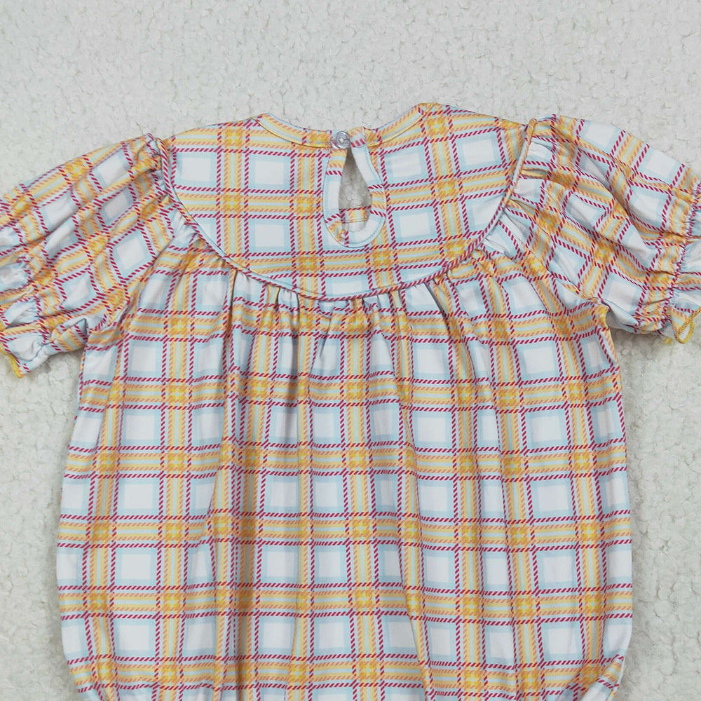 RTS NO MOQ （In stock） SR2982 Baby Girls Summer Rompers Short sleeves plaid cow tractor farm baby girls romper