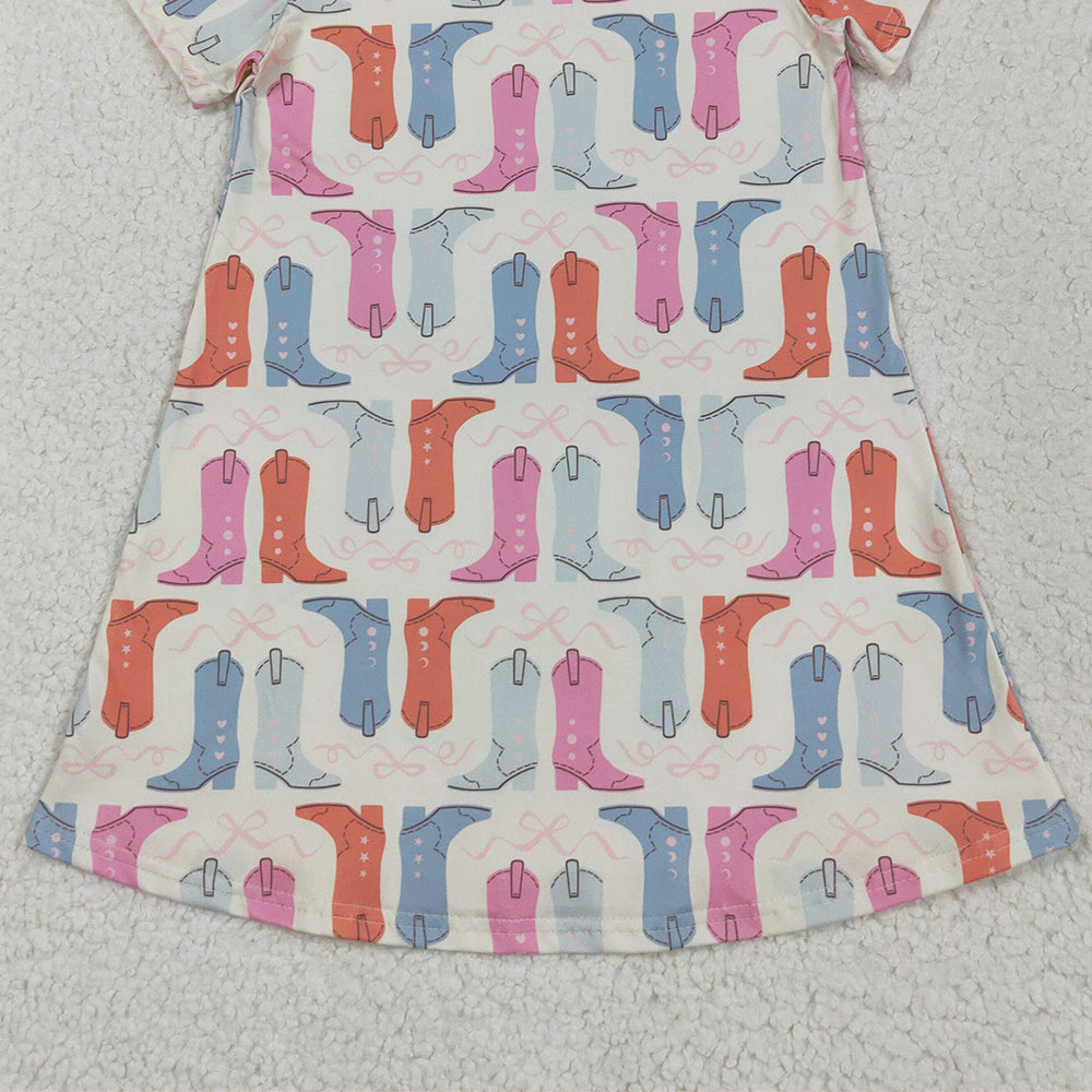 7.02 GSD2497RTS NO MOQ Baby Girls Summer Dress Baby Girls Short Sleeves Colorful Boots Knee Length Dresses