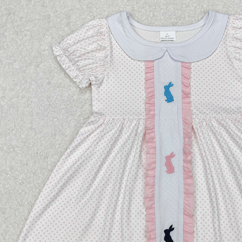 GSD1771 New Rts No Moq 8-9 Days By Air Arrived it Short sleeves polka dots bunny baby girls Easter dress