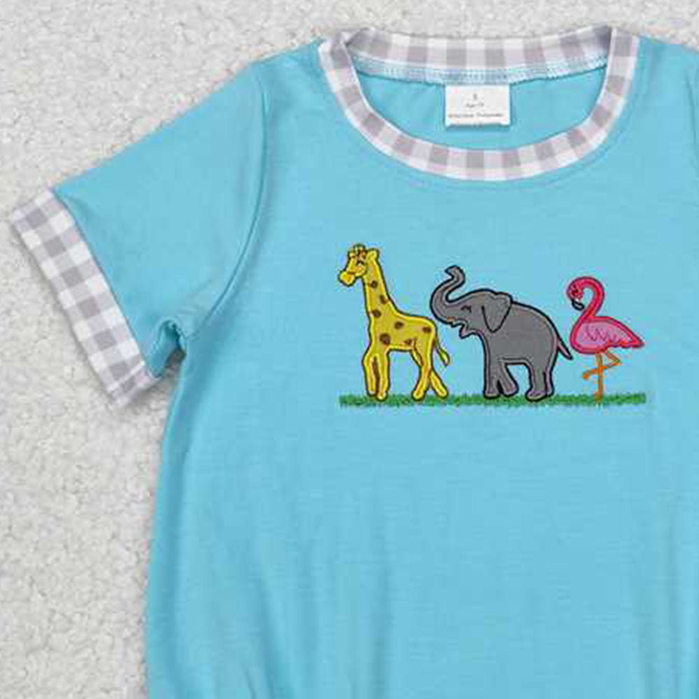 SR2123  RTS NO MOQ Short sleeves giraffe elephant flamingo baby boy romper