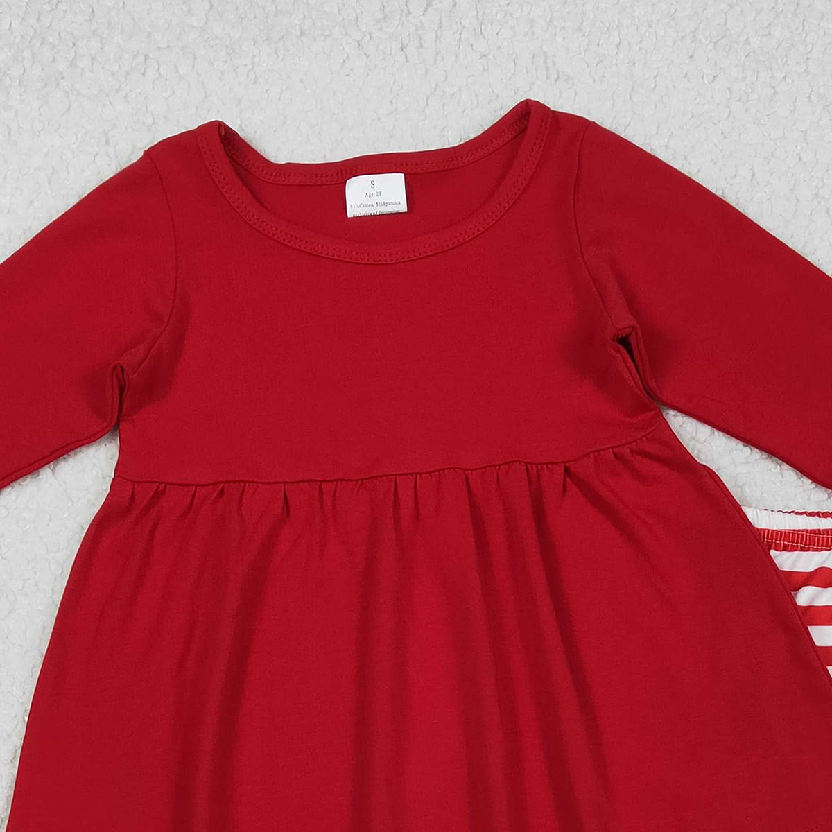 11.18 RTS NO MOQ （In stock）GLP2864 Baby Girls Red Long Sleeve Tunic Stripe Leggings Clothes Sets