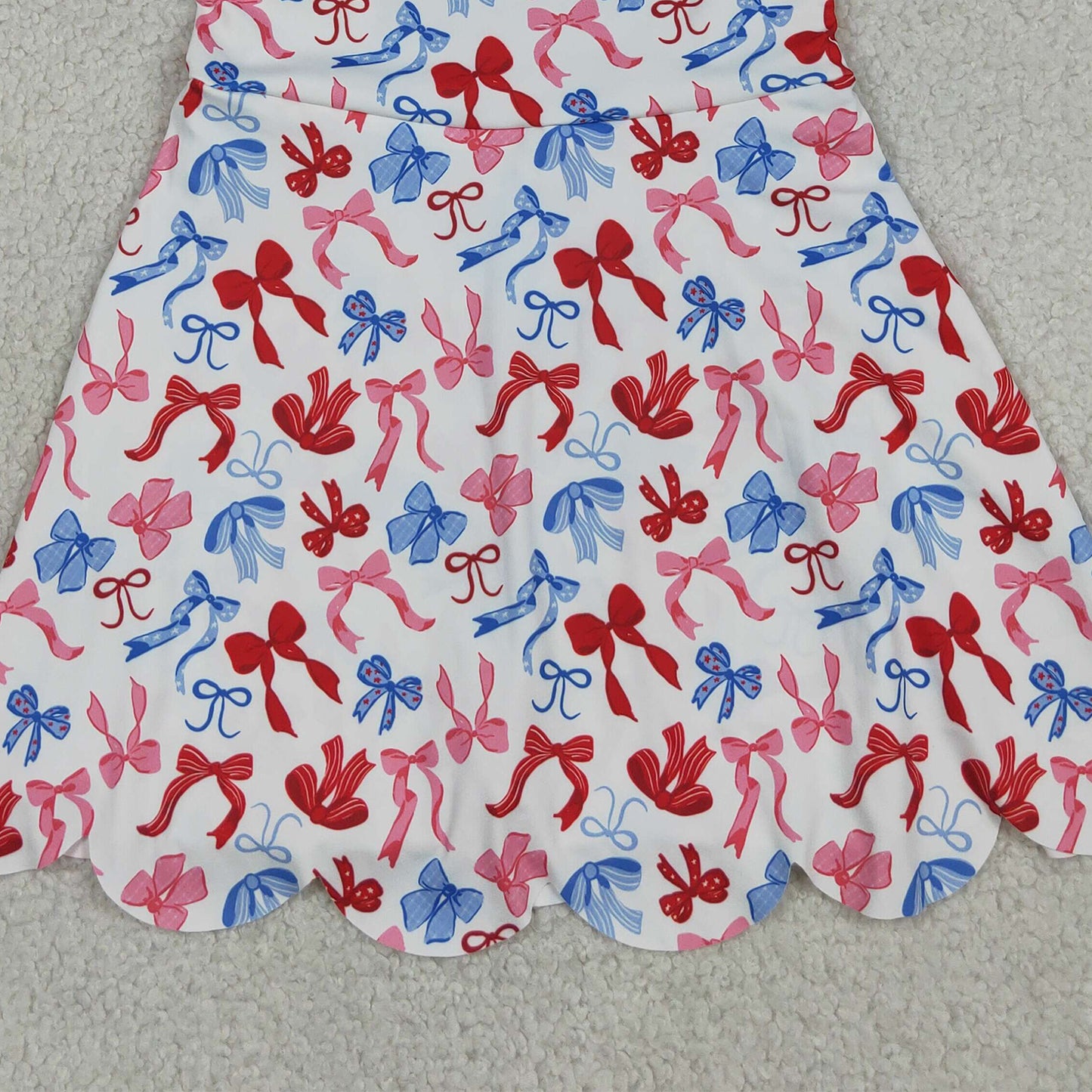 GSD3809 RTS NO MOQ （In stock）Red blue bow scallop kids girls 4th of july athletic dress（副本）