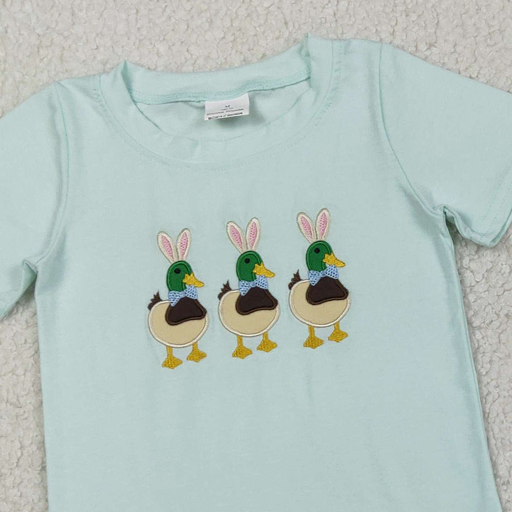 1.28 RTS NO MOQ （In stock）BSSO1719 Embroidery Rabbit Ducks Baby Boys Checked Pockets Short Easter Hunting Sets