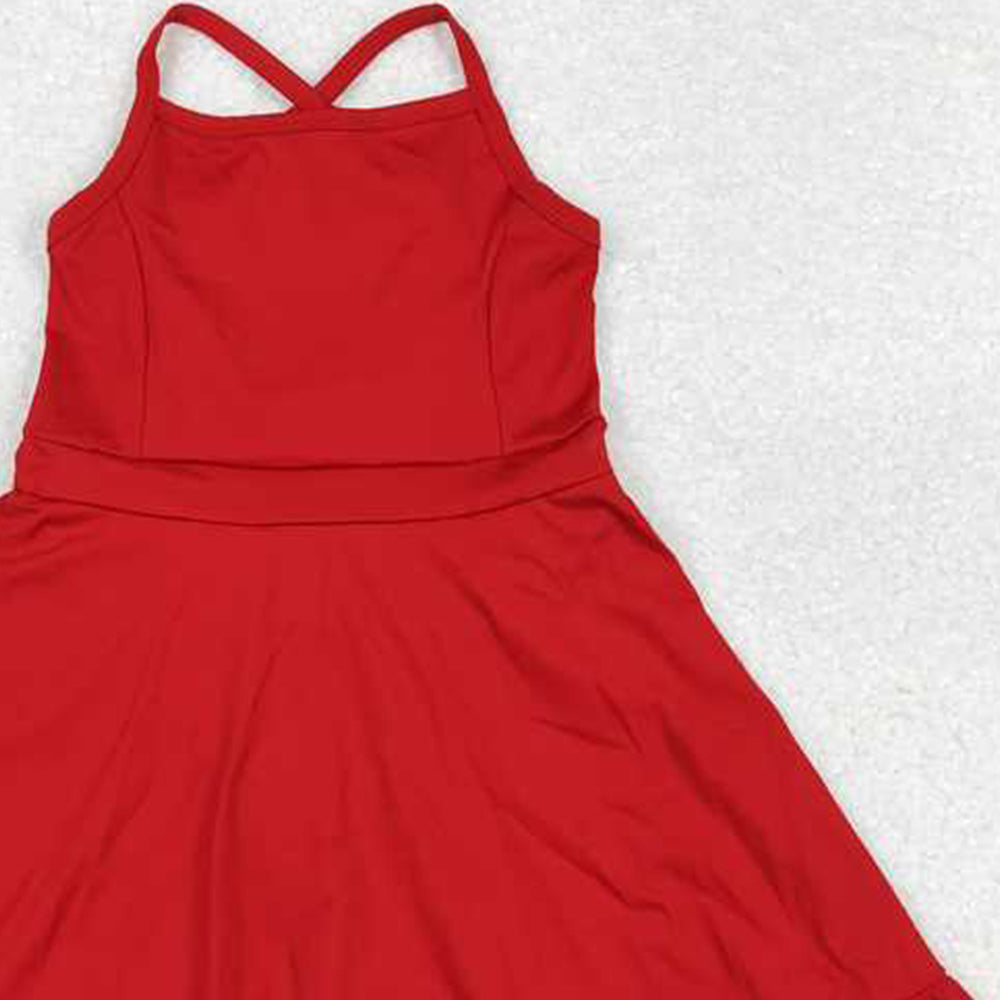 S0453 RTS NO MOQ  Red straps ruffle baby girls summer active wear