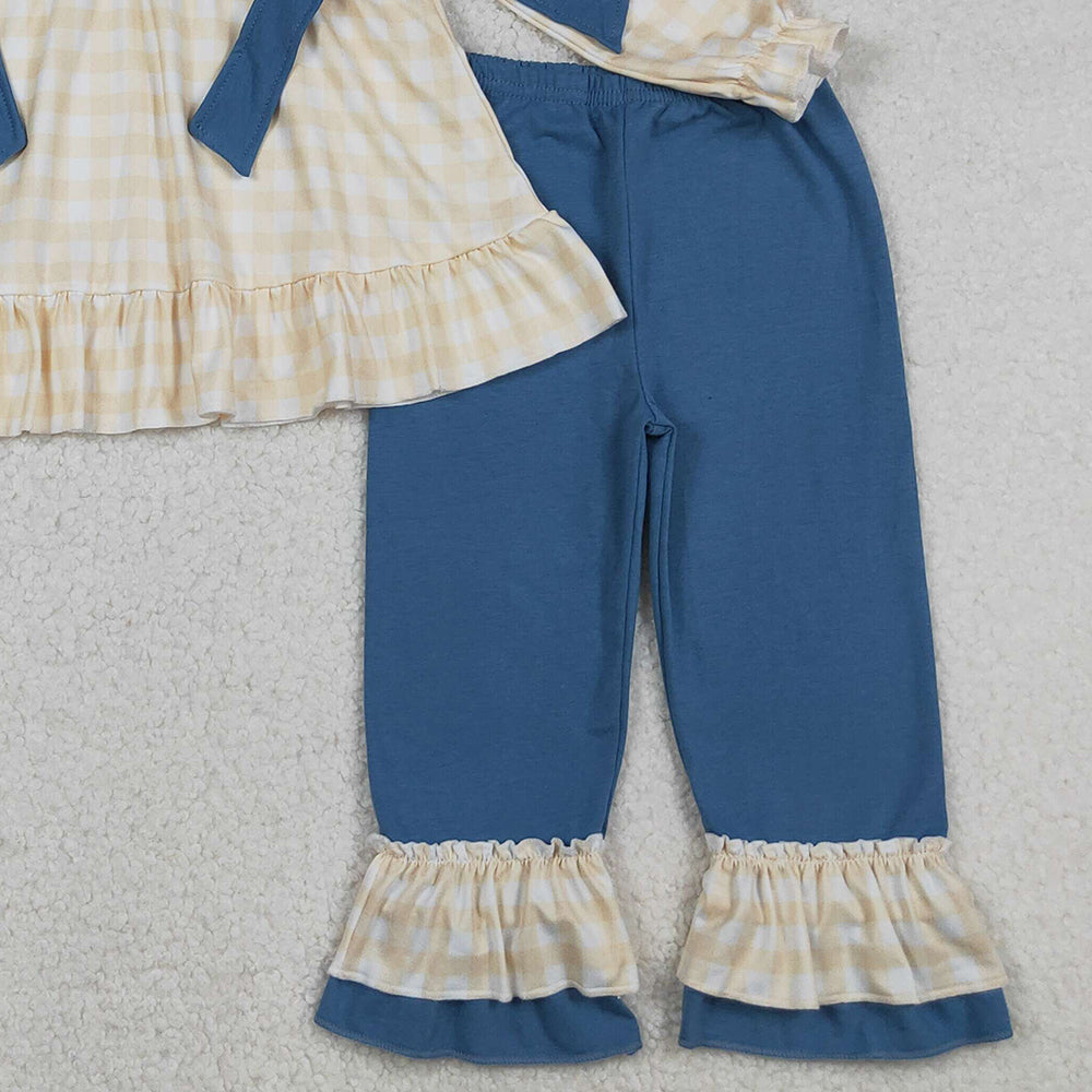 RTS NO MOQ （In stock）GLP2594  Baby Girls Winter Outfits Plaid Turkey Pumpkin Tunic Pants Set Thanksgiving Themed Outfit for Kids