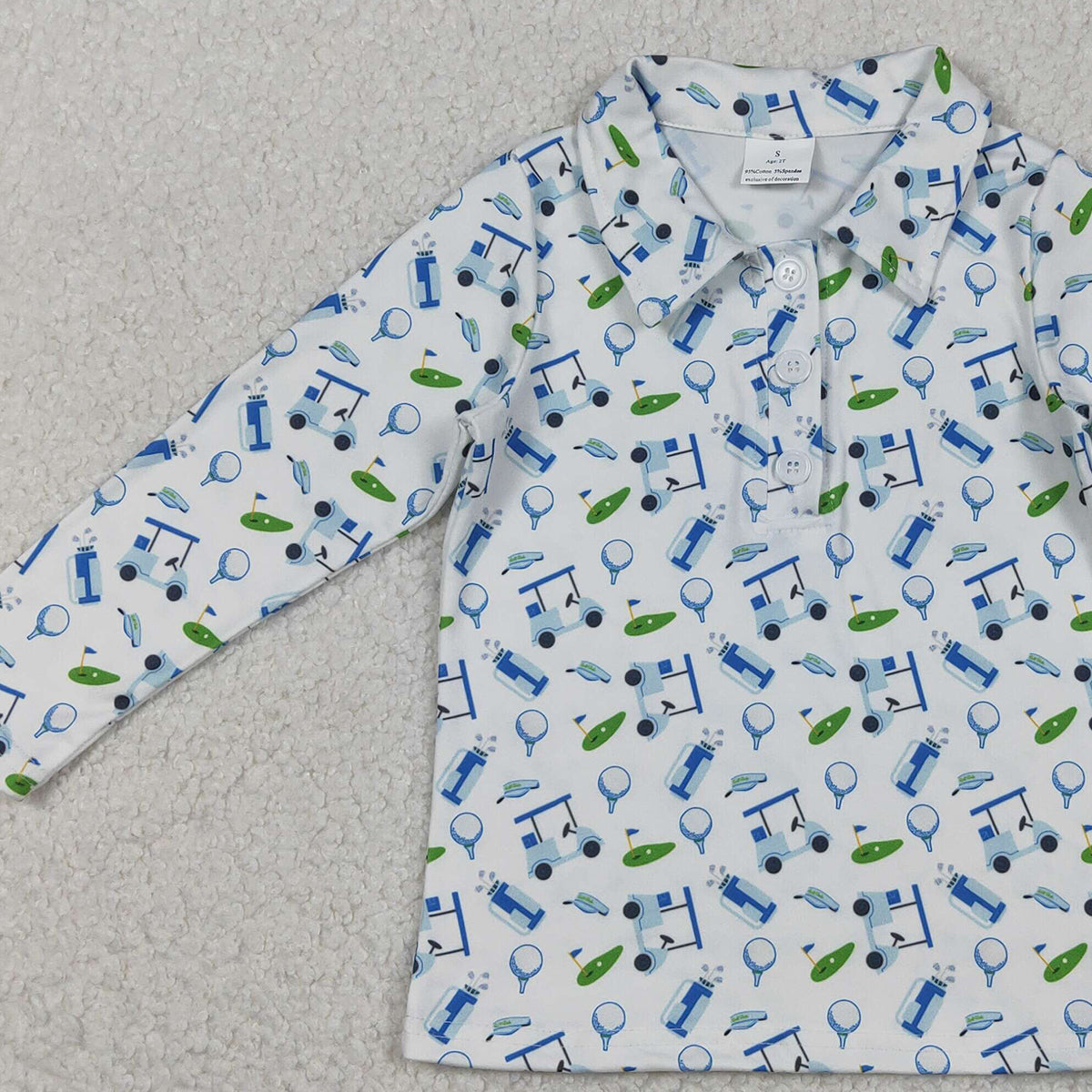 11.24 RTS NO MOQ （In stock）BT1405 Baby Boys Long Sleeve Golf Trucks Button Polo Shirts Top