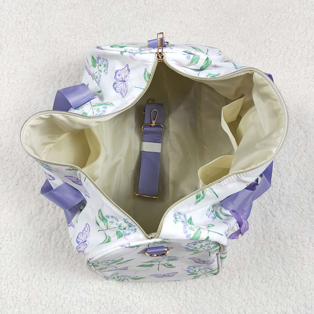 USA Shop (in stock)BA0293 Baby Bags Lavender Floral Butterfly Ruffle Band Women's Duffel Bag Handbag Fashionable Travel Bag for Ladies