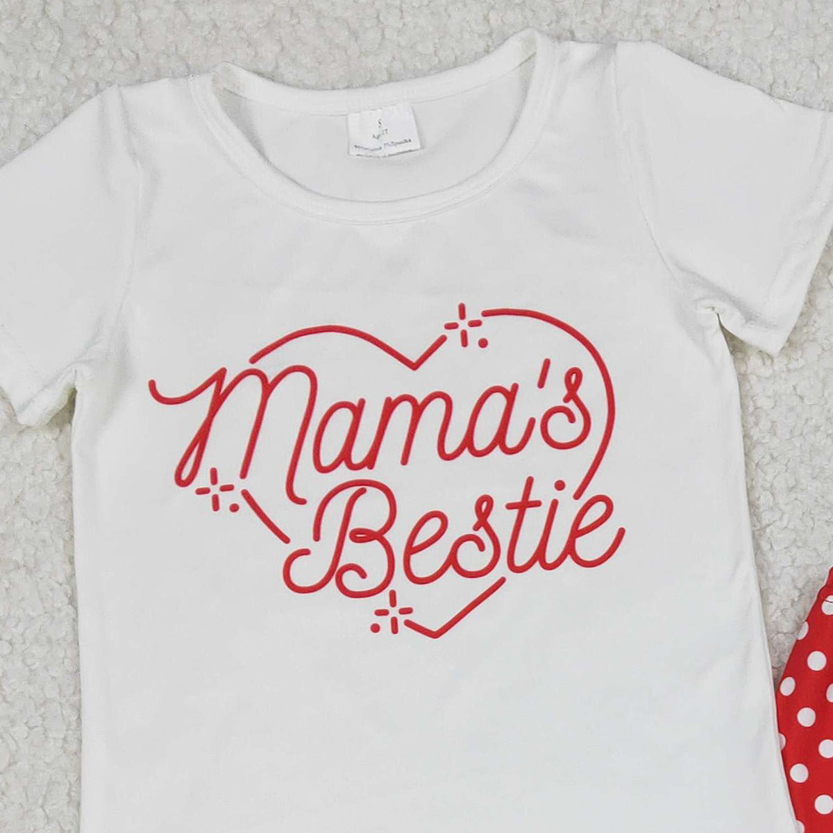 1.9 RTS NO MOQ （In stock）GSPO2250 Baby Girls Mama's Bestie Heart Top Polka Dots Flare Pants Clothes Sets