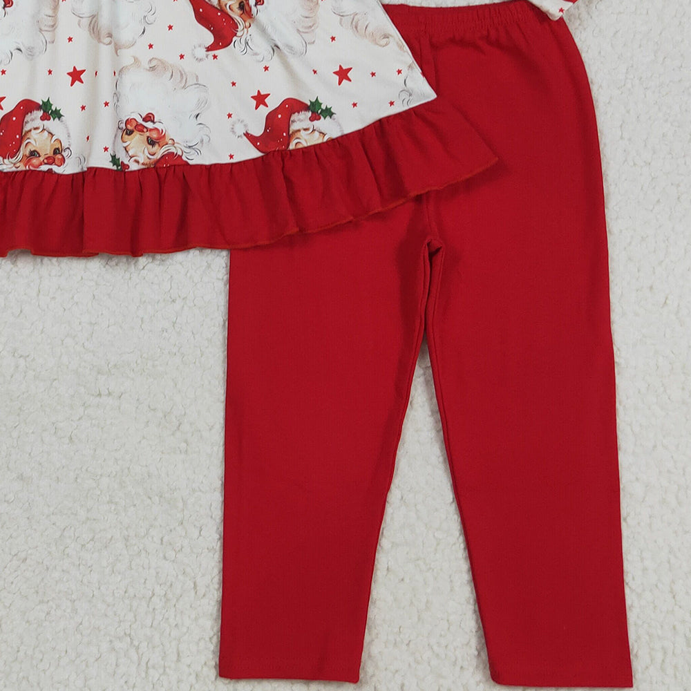 RTS NO MOQ （In stock）GLP2558 Baby Girls Winter Outfits Baby Girls Long Sleeves Santa Stars Button Tunic Legging Pant Set