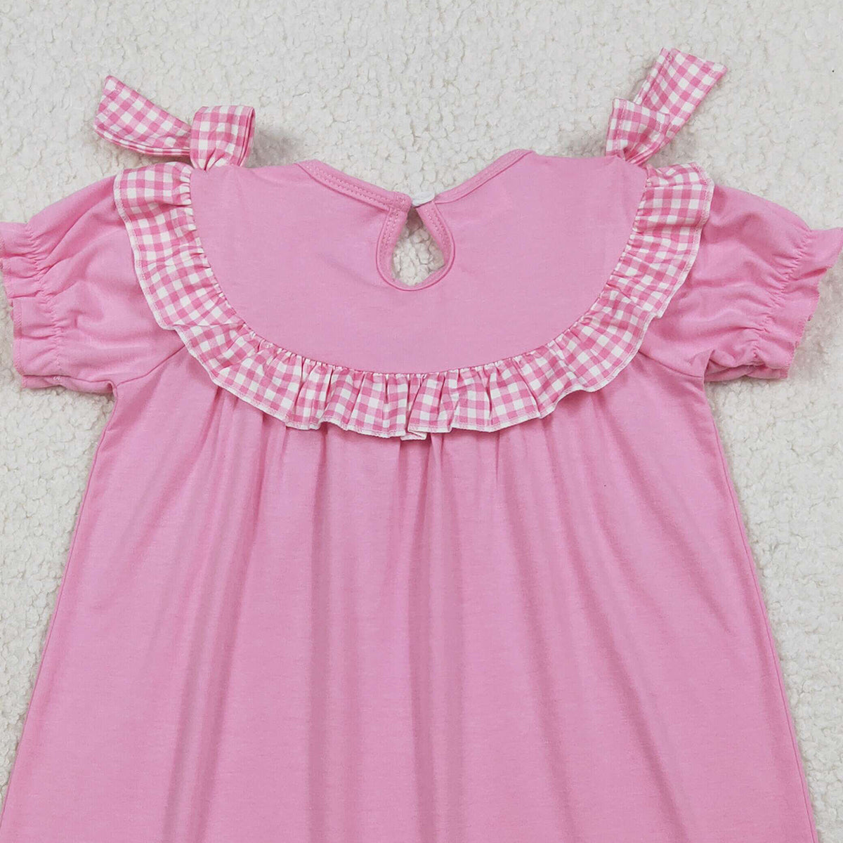 1.13 RTS NO MOQ （In stock）GSD3178 Smocked Crosses Baby Girls Short Ruffle Sleeve Easter Knee Length Dresses