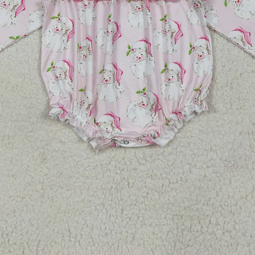RTS NO MOQ （In stock）LR2208 Baby Girls Winter Rompers Baby Girls Christmas Pink Santa Ruffle Rompers