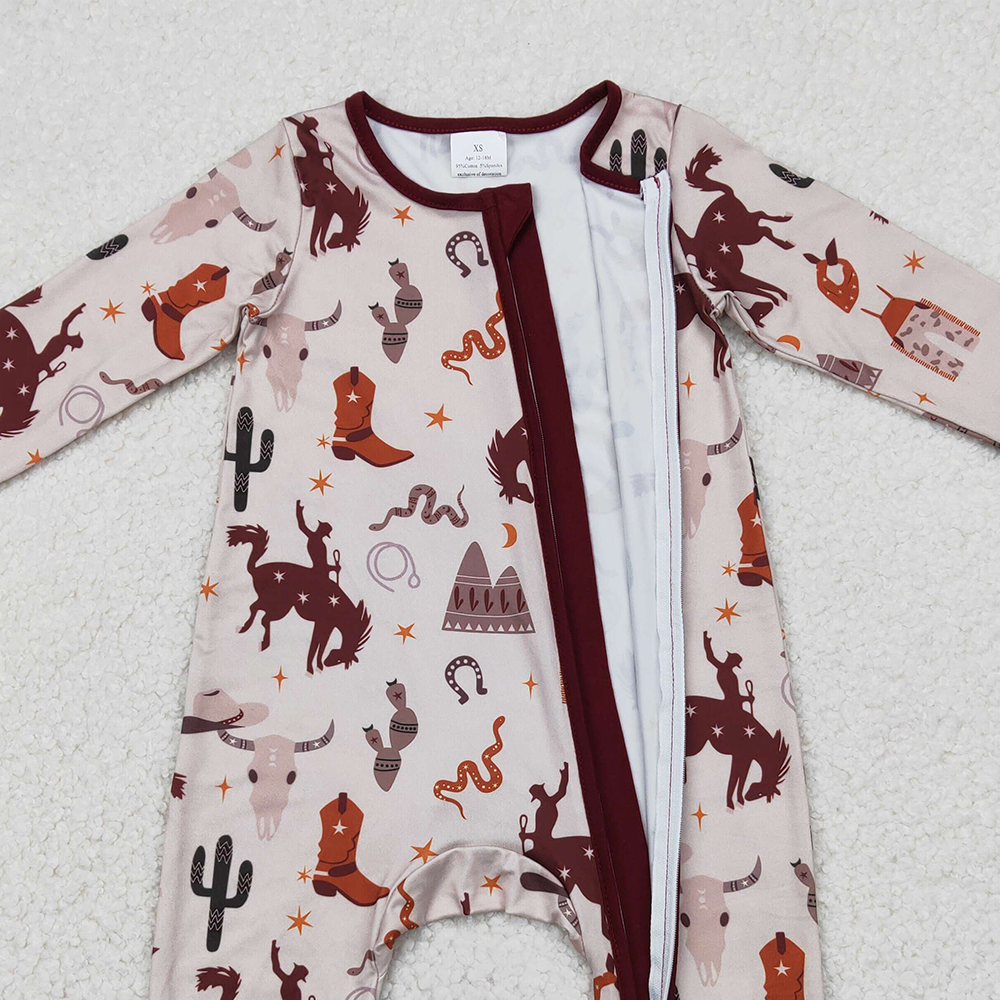 4.11 LR2188RTS NO MOQ Baby Boys Winter Rompers Cactus boots rodeo zipper baby kids western romper