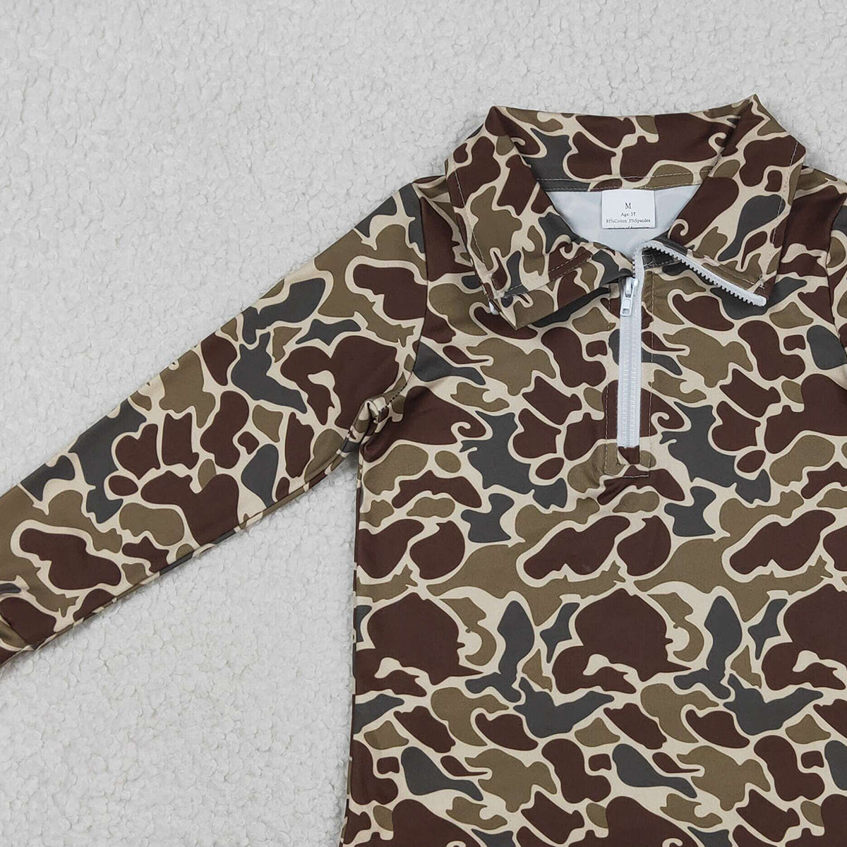 12.30 RTS NO MOQ （In stock）BT1649 Baby Boys Southern Dark Khaki Camo Zipper Pullovers Top