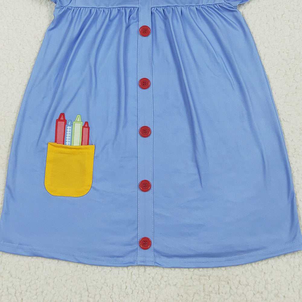 8.13  GSD1821 RTS NO MOQ Baby Girls Summer Dress Baby Girls Apple Back To School Buttons Dresses