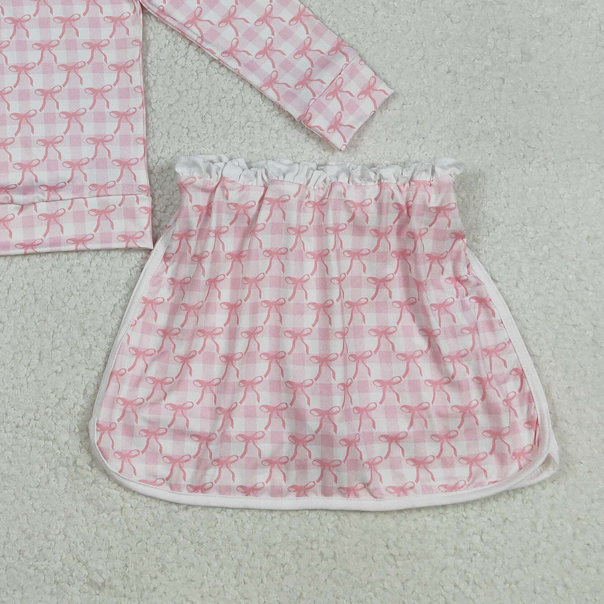 12.4 RTS NO MOQ （In stock）GLD1014 Baby Girls Pink Bows Zip Top Skort Bottoms Clothes Sets