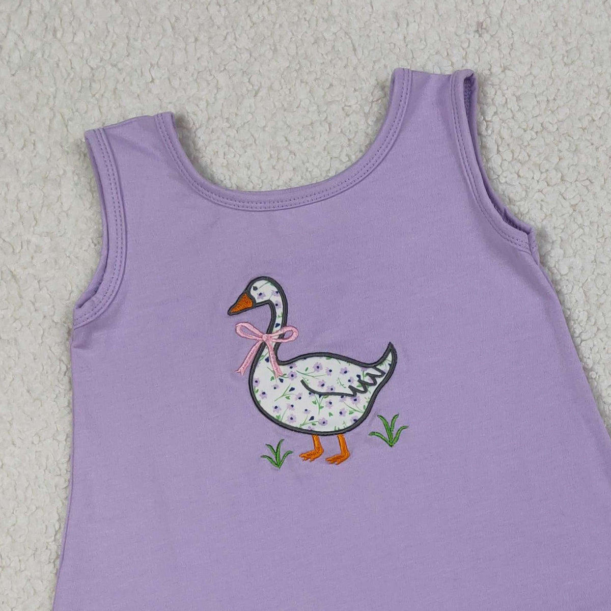 3.21 RTS NO MOQ （In stock）GSSO2774 Kids Clothing for Baby Girls Sleeveless Embroidery Floral Goose Lavender Tunic Ruffle Shorts Clothes Sets