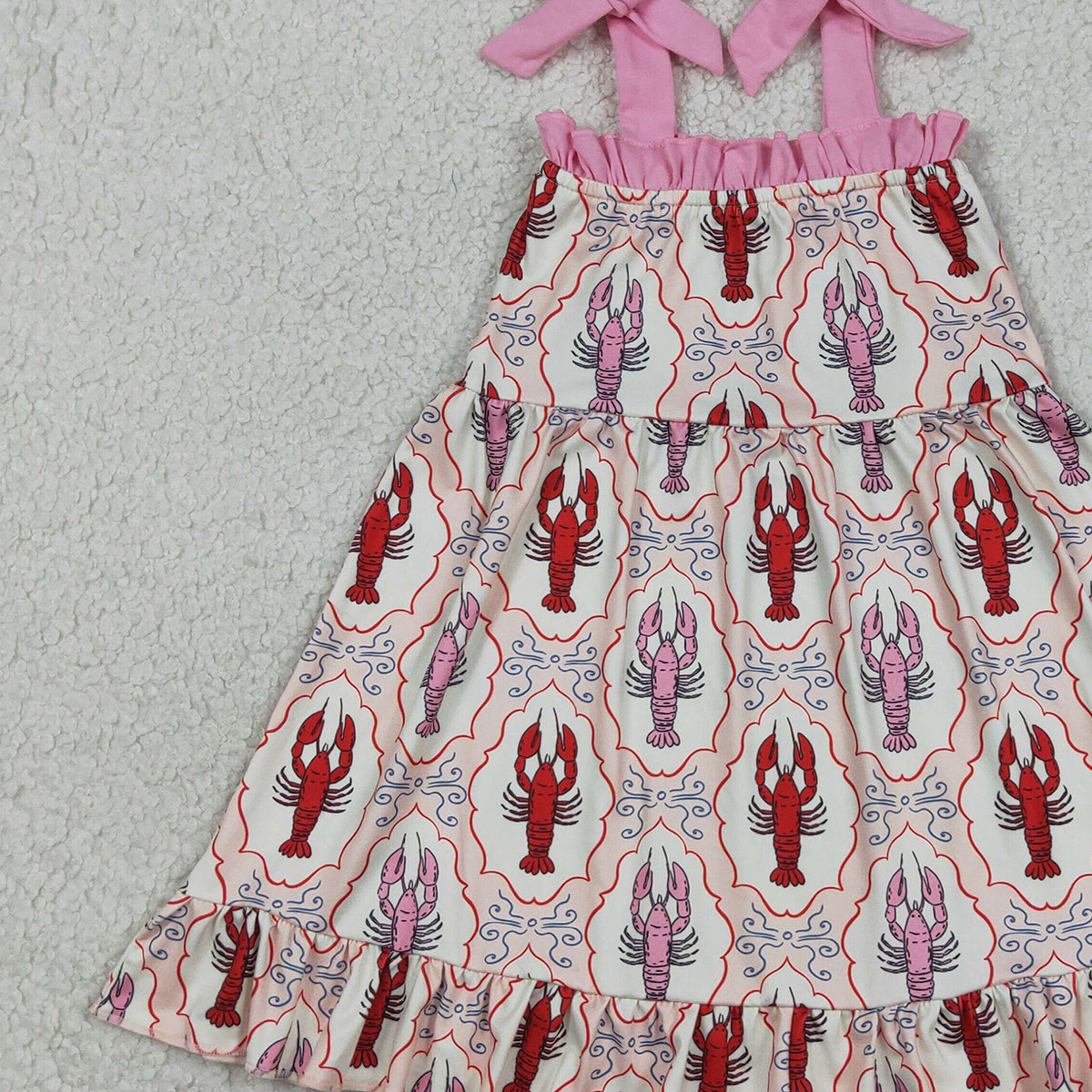GSD3730 RTS NO MOQ （In stock）Pink adjustable straps crawfish ruffle girls dresses