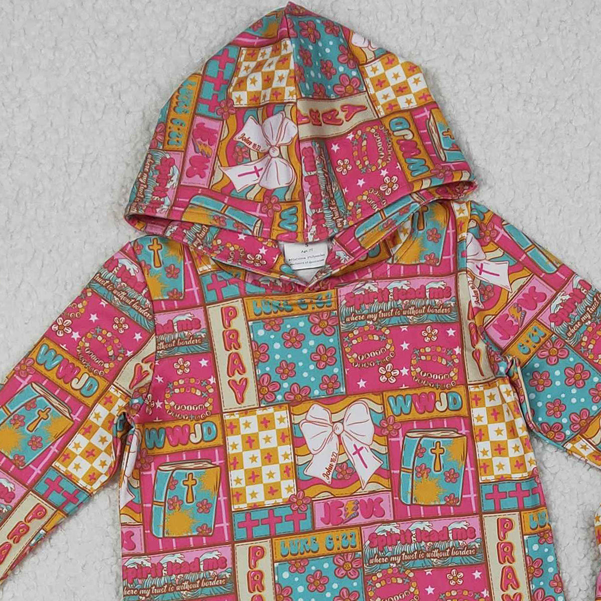 11.19 RTS NO MOQ （In stock）GLP2891 Baby Girls Bows Flowers Pray Checked Hoodies Pockets Jogger Pants Clothes Sets