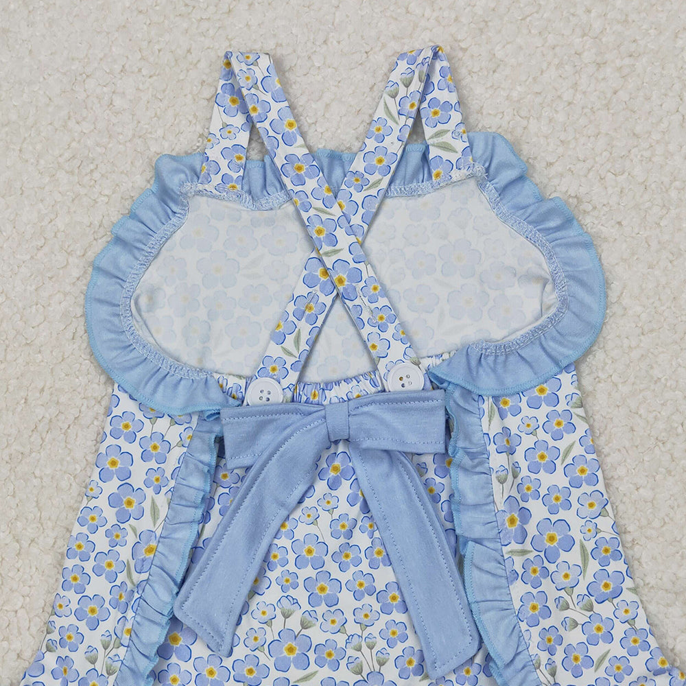 4.08 SR2791 RTS NO MOQ Straps blue ruffle floral baby girls summer romper