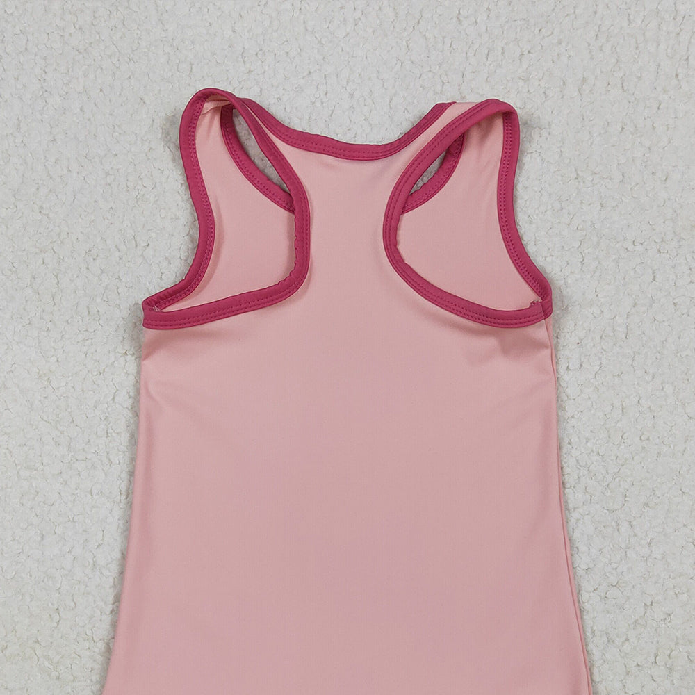 RTS NO MOQ （In stock） GSD2630 Baby Girls Summer Dress Baby Girls Pink Sleeveless Ruffle Yoga Knee Length Dresses