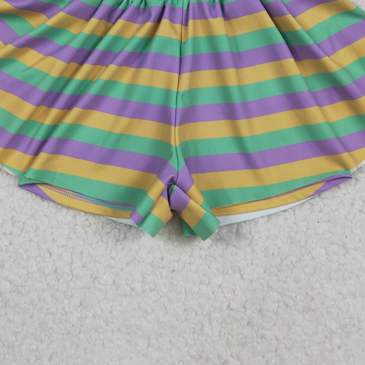 11.13 RTS NO MOQ （In stock）SS0685 Baby Girls Mardigras Stripes Yoga Active Ruffle Shorts Bottoms