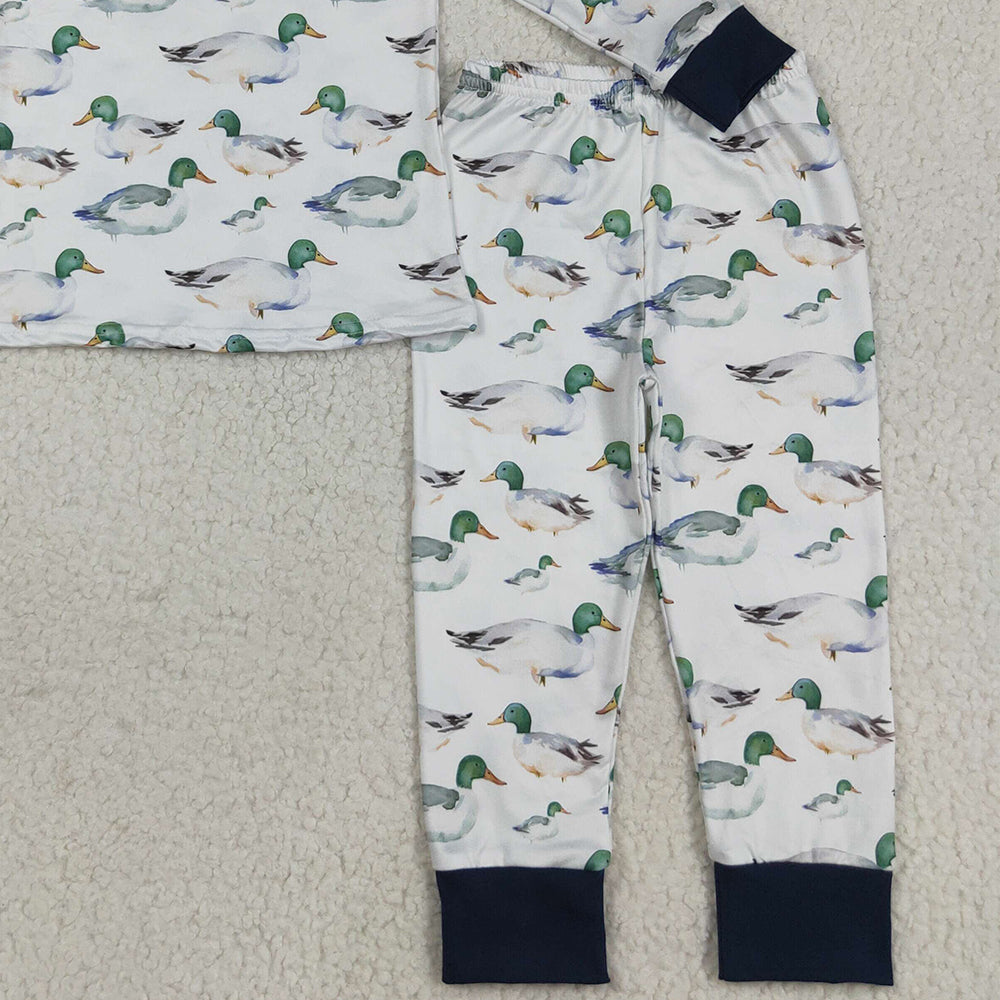 RTS NO MOQ （In stock）BLP1121 Baby Boys Winter Outfits Baby Boys Long Sleeves Ducks Top Pant Farm Pajamas Sets