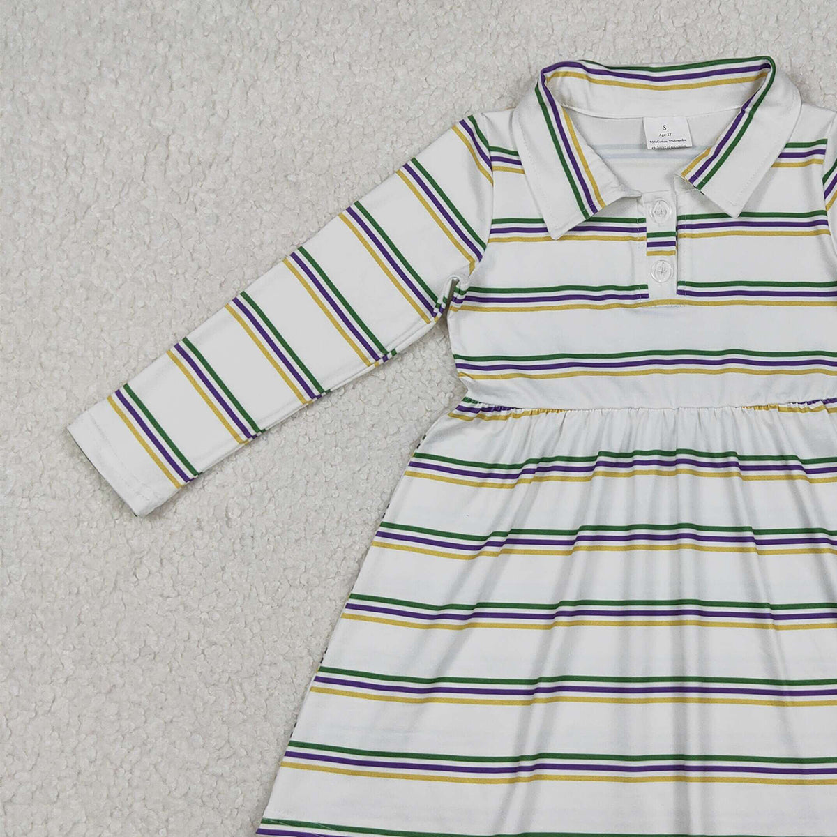 10.30 RTS NO MOQ （In stock）GLD1331 Baby Girls Winter Dress Baby Girls Mardigras Stripes Button Knee Length Dresses
